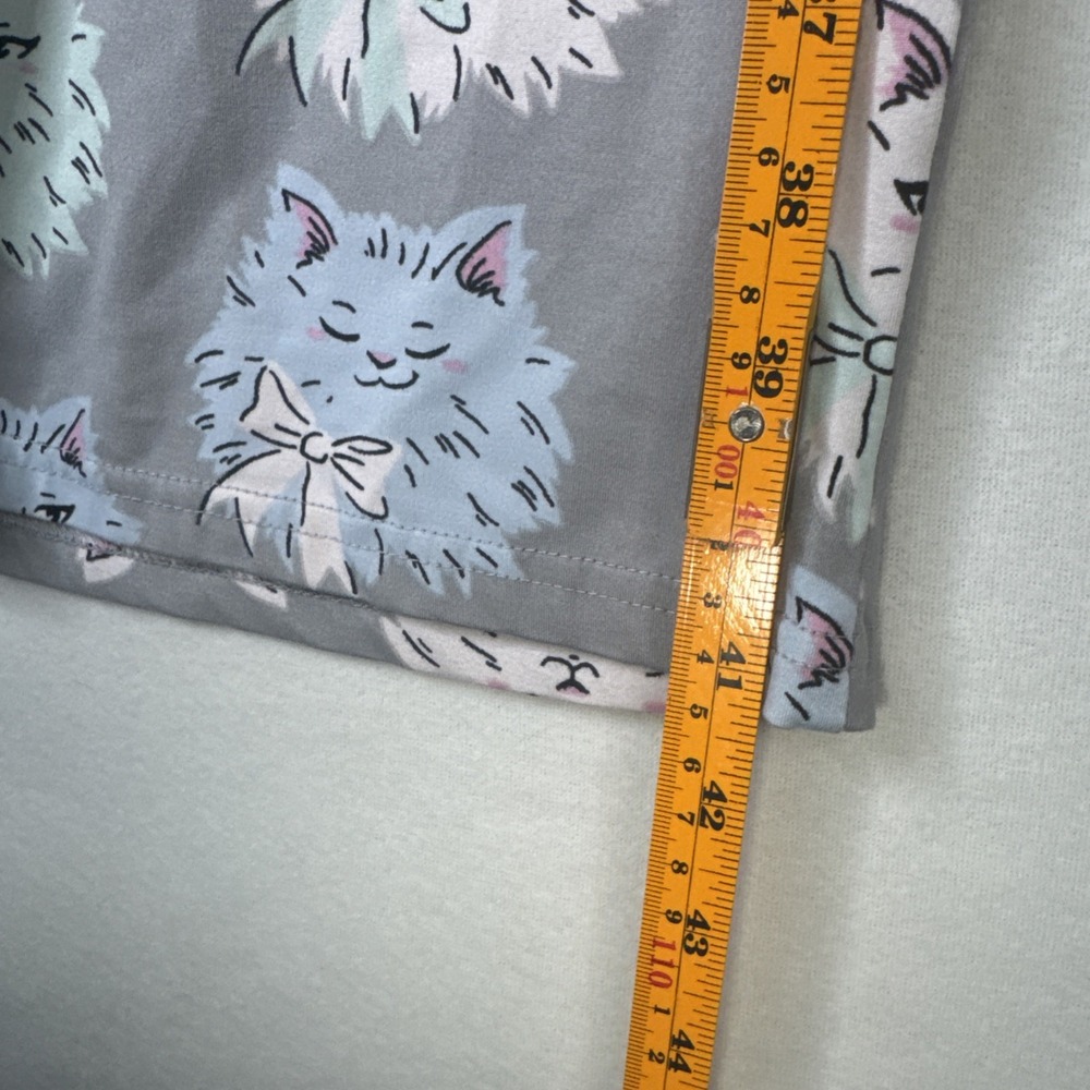 Munki Munki Pajama Set XL Gray Pastel Cat Face Bow Print Button Up Super Soft - Picture 11 of 11